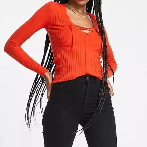 NWT ASOS | Ribbed Lace-Up Top 4T - Picture 3 of 4